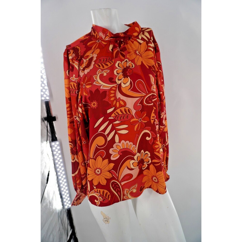 Flying Tomato Womens Sz S Retro 70s Floral Mock Neck Boho Paisley PsychedelicTop